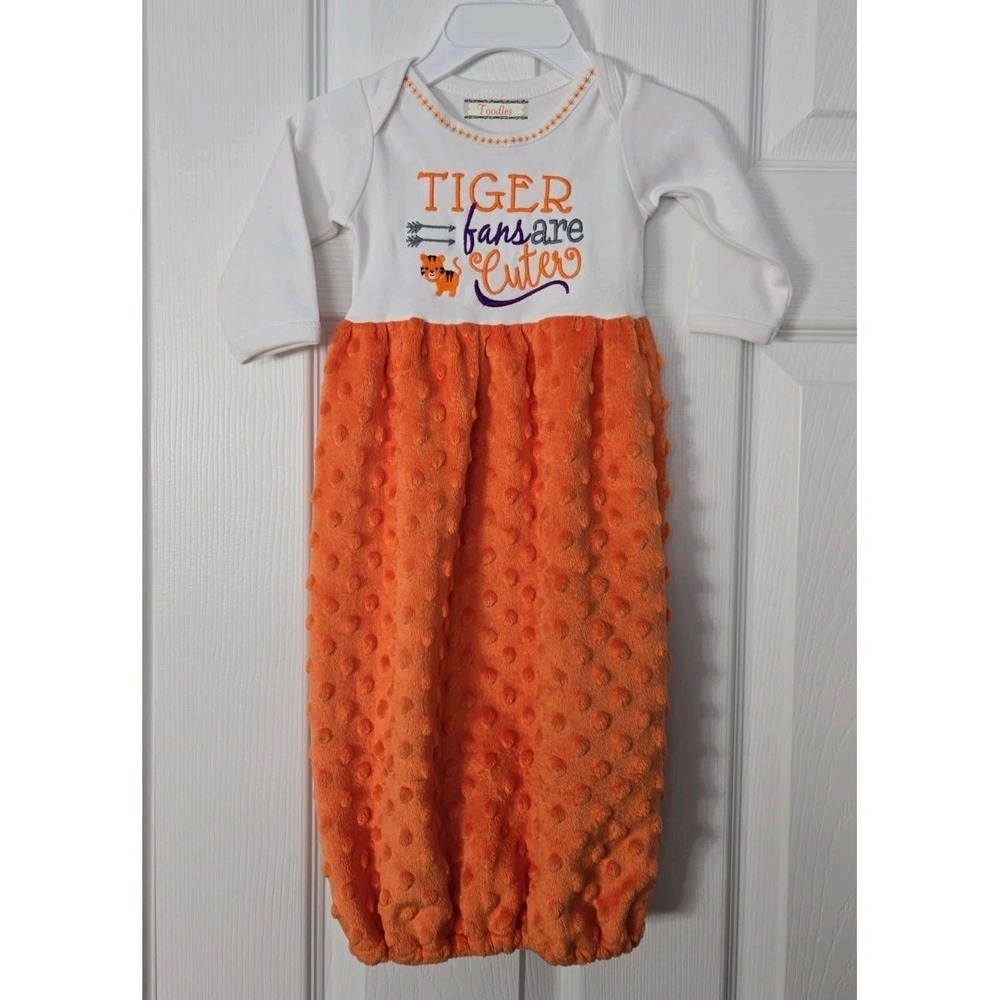 NWOT Toodles Boutique Orange and White Soft Nb Layette Gown Tiger Fans Are Cuter